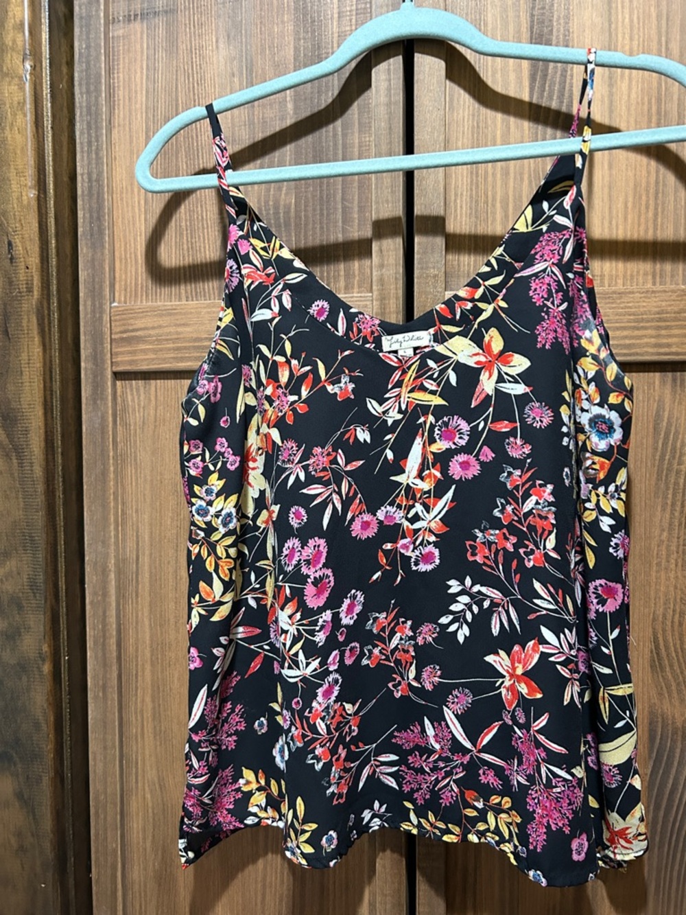 Lily White Black Floral V-Neck Spaghetti Strap Cami